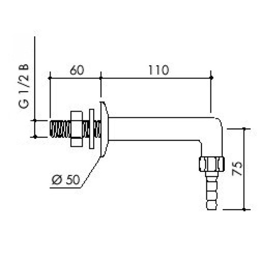 [75 -125225-SA-clinical] TOF 1000/141 - Laboratory wall fitting for water, curved 90°